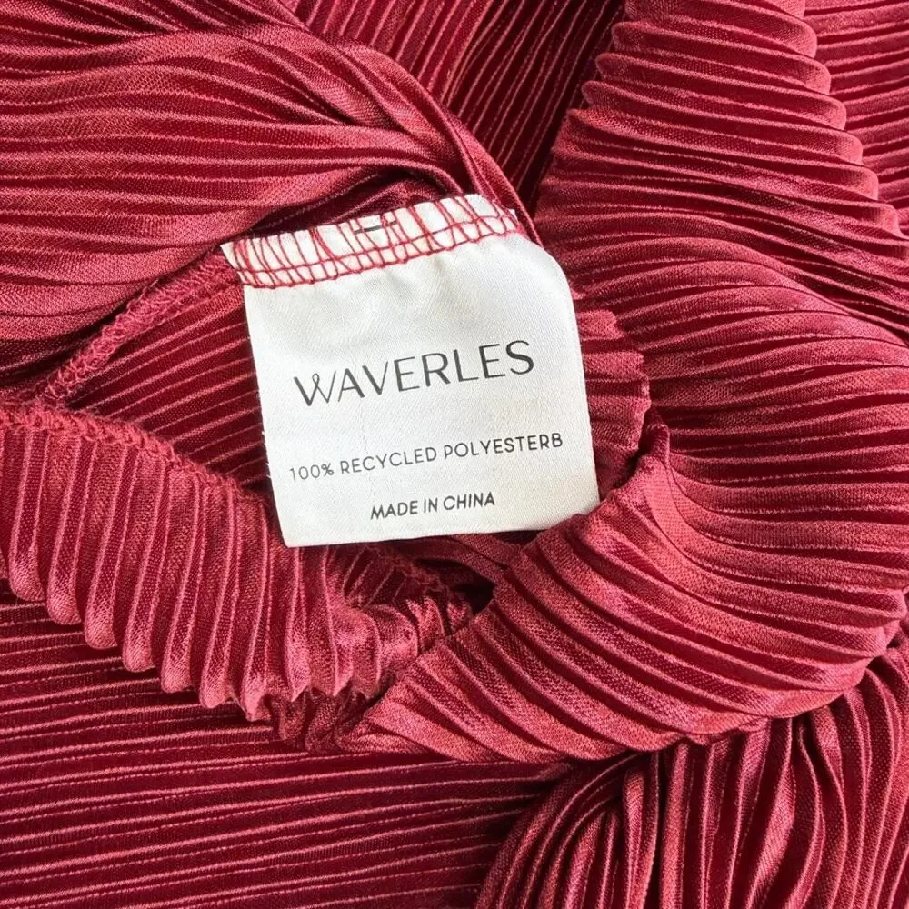 Waverles Pleated 2 Piece Set Burgundy Button Shirt Pants S Resort Lounge - Picture 15 of 16